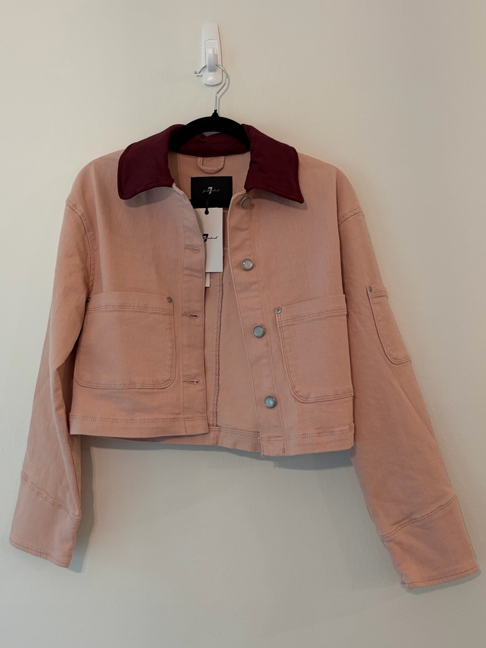7 For All Mankind Pink Denim Workwear Jacket Contrast Collar NWT